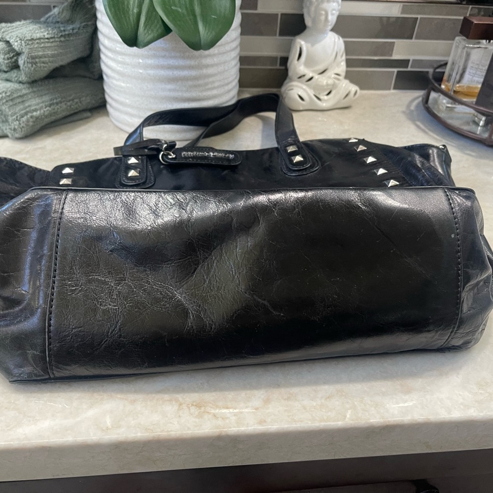 Cynthia Rowley Black Leather Tote with Silver Studs - Picture 8 of 10